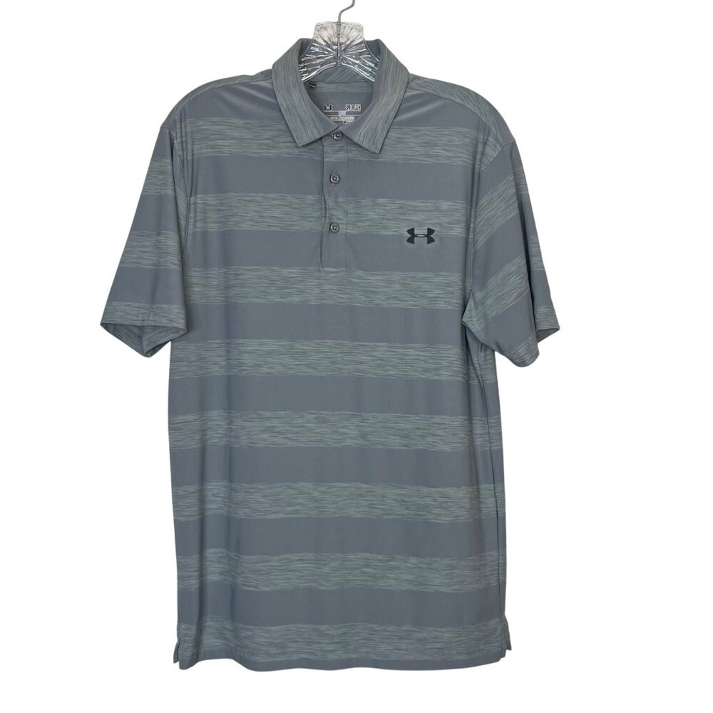 Under Armour Polo Shirt Golf Mens Small Gray HeatGear Striped